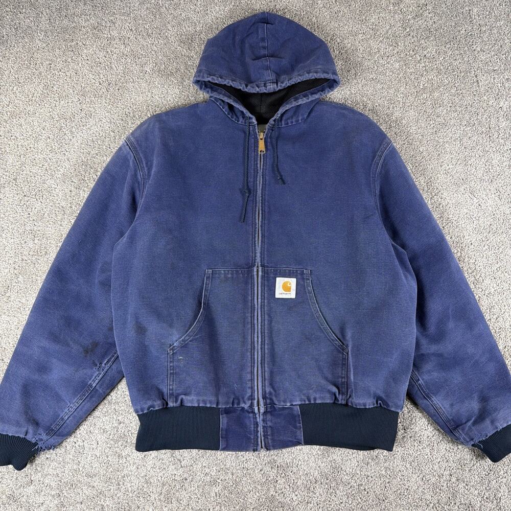 Vtg Carhartt Jacket Men L (Fits M) J03 BLU Full Zip Thermal Lined Distressed 90s